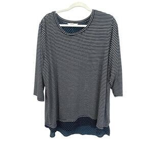 Cj Banks Womens Top Navy White Stripes Polka Dots XL Short Sleeves Plus Size 2X